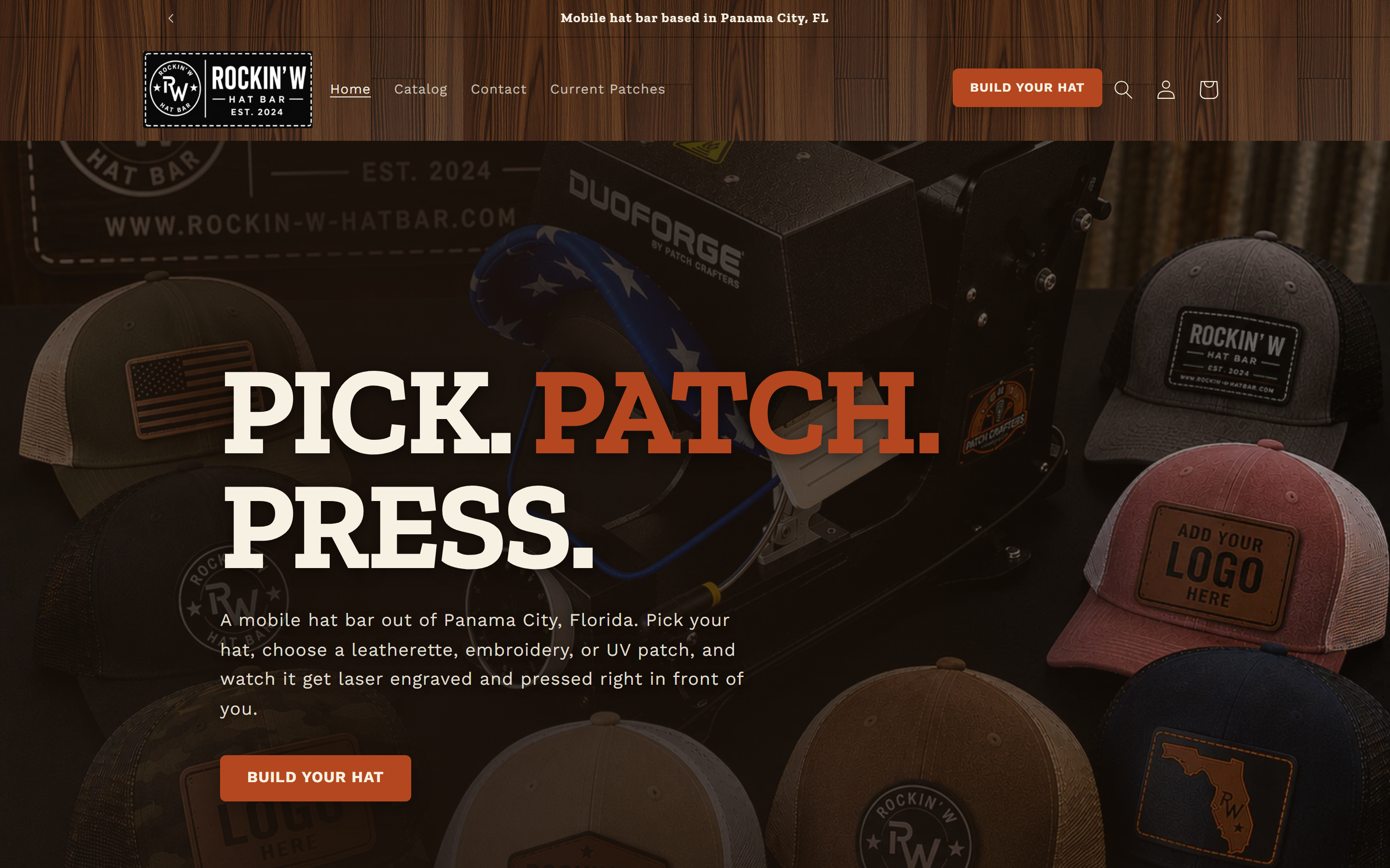 Homepage of the Rockin’ W Hat Bar website